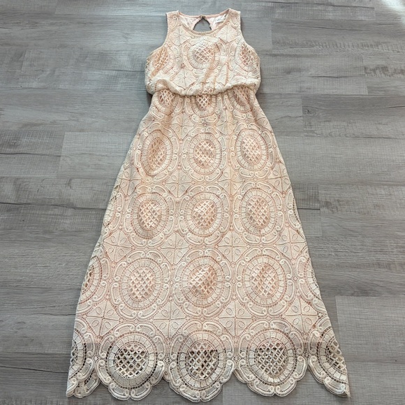 Eliza J Crochet Lace Maxi Dress 10P Cream Fully Lined - Picture 7 of 13